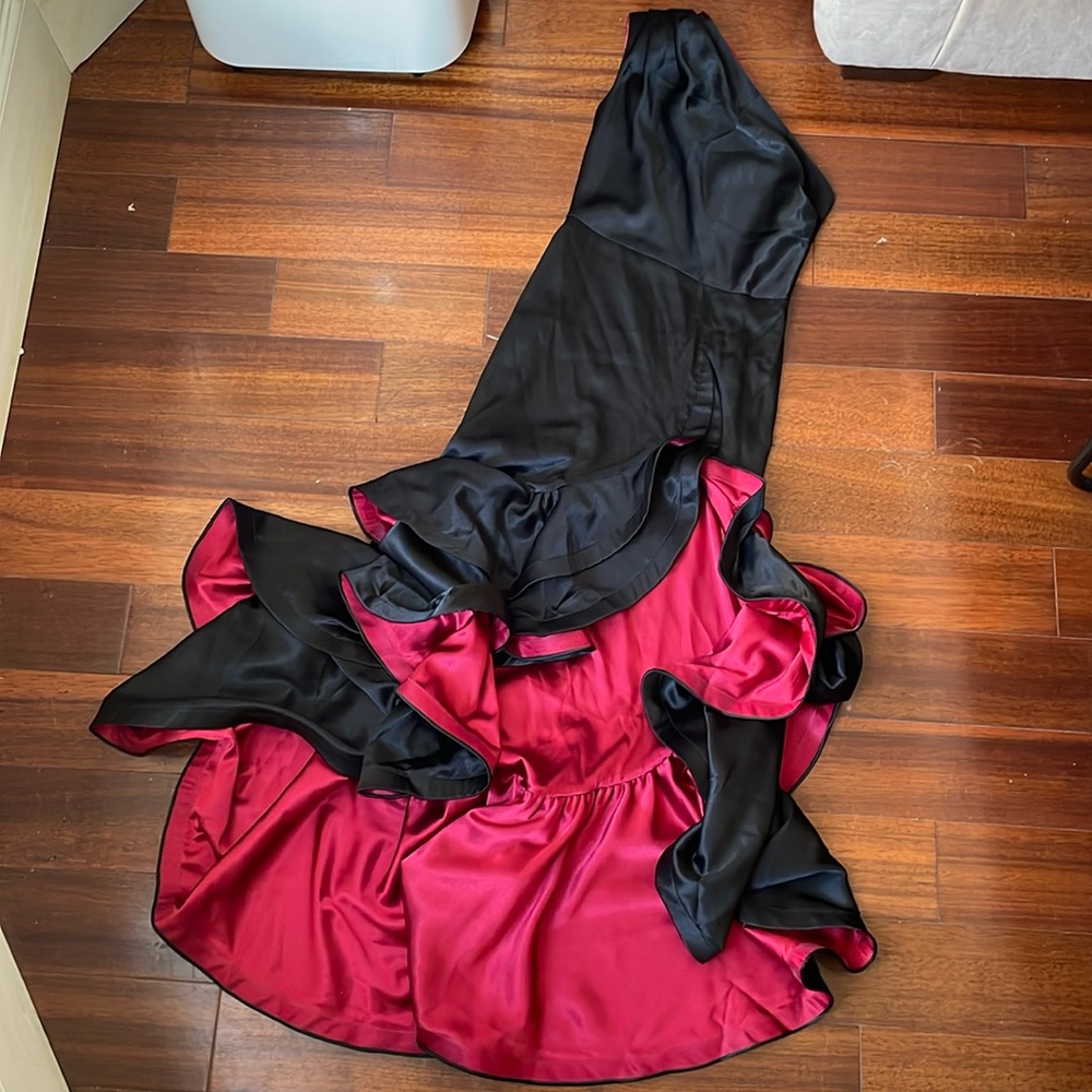 Bronx & Banco One Shoulder Maxi High Cut Dramatic Ruffle Dress Dance Costume S